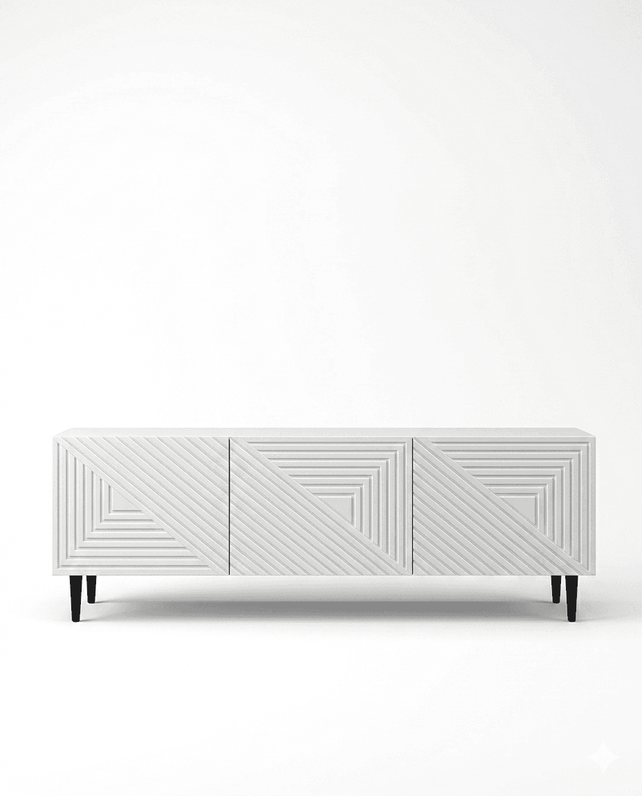 White Geometric Relief TV Stand - Furniture Place Kenya