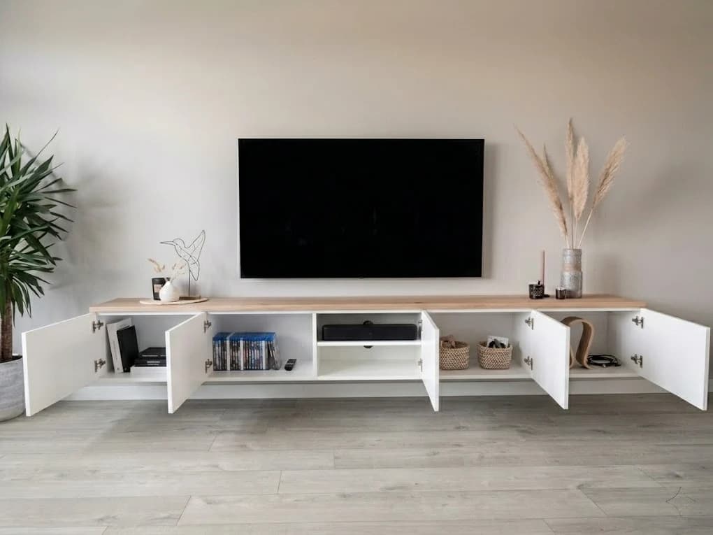 Floating Wall-Mounted TV Stand with Natural Accent 2 - Furniture Place Kenya