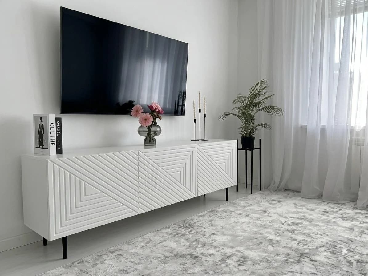 White Geometric Relief TV Stand 2 - Furniture Place Kenya