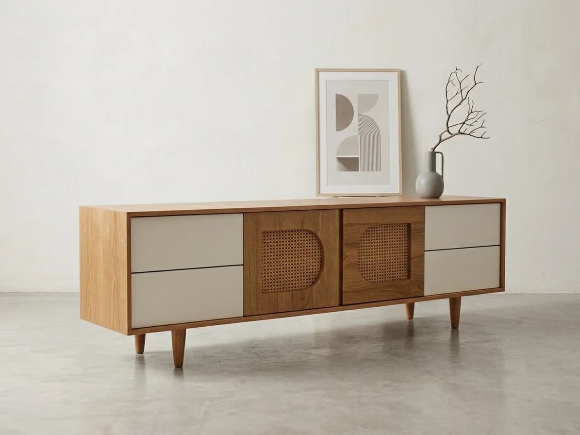 Rattan Cane Mid-Century TV Stand 2 - Furniture Place Kenya