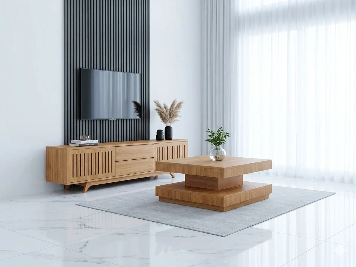 Scandinavian Oak TV Stand & Coffee Table Set - Furniture Place Kenya