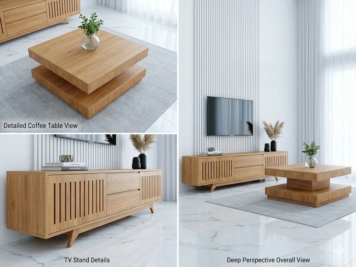 Scandinavian Oak TV Stand & Coffee Table Set 2 - Furniture Place Kenya