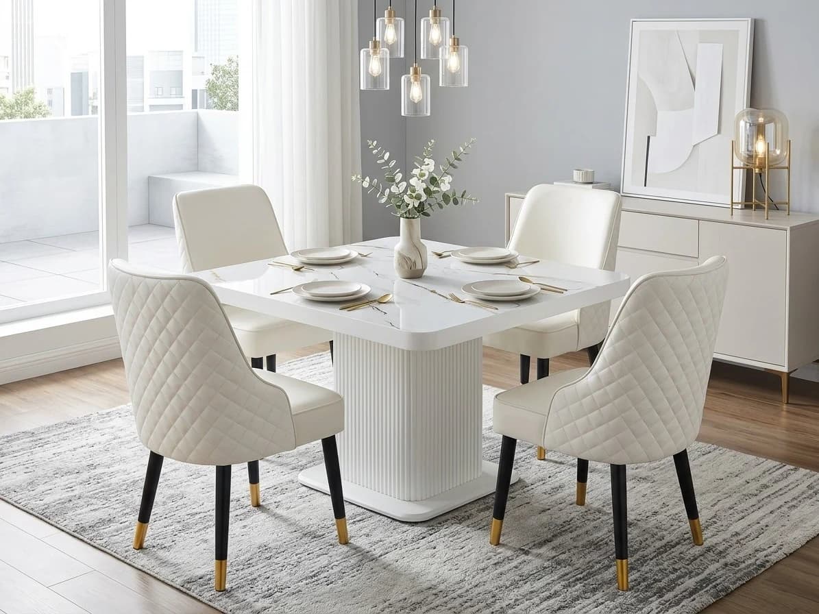 White Marble-Top Dining Set - Furniture Place Kenya