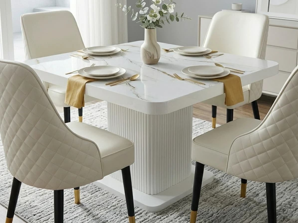 White Marble-Top Dining Set 4 - Furniture Place Kenya