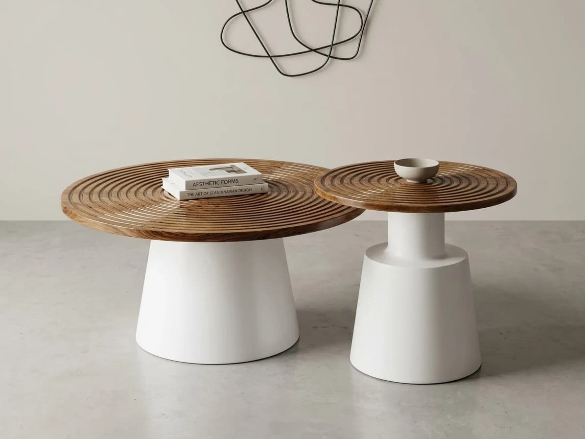 Spiral Groove Round Coffee Table Set 1 - Furniture Place Kenya