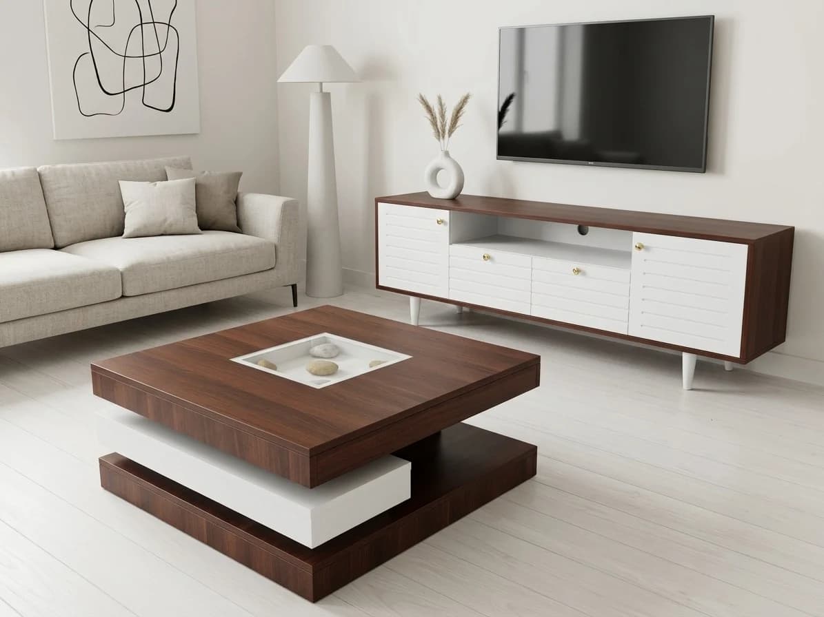 Walnut & White Square Coffee Table & Tv Stand set 1 - Furniture Place Kenya