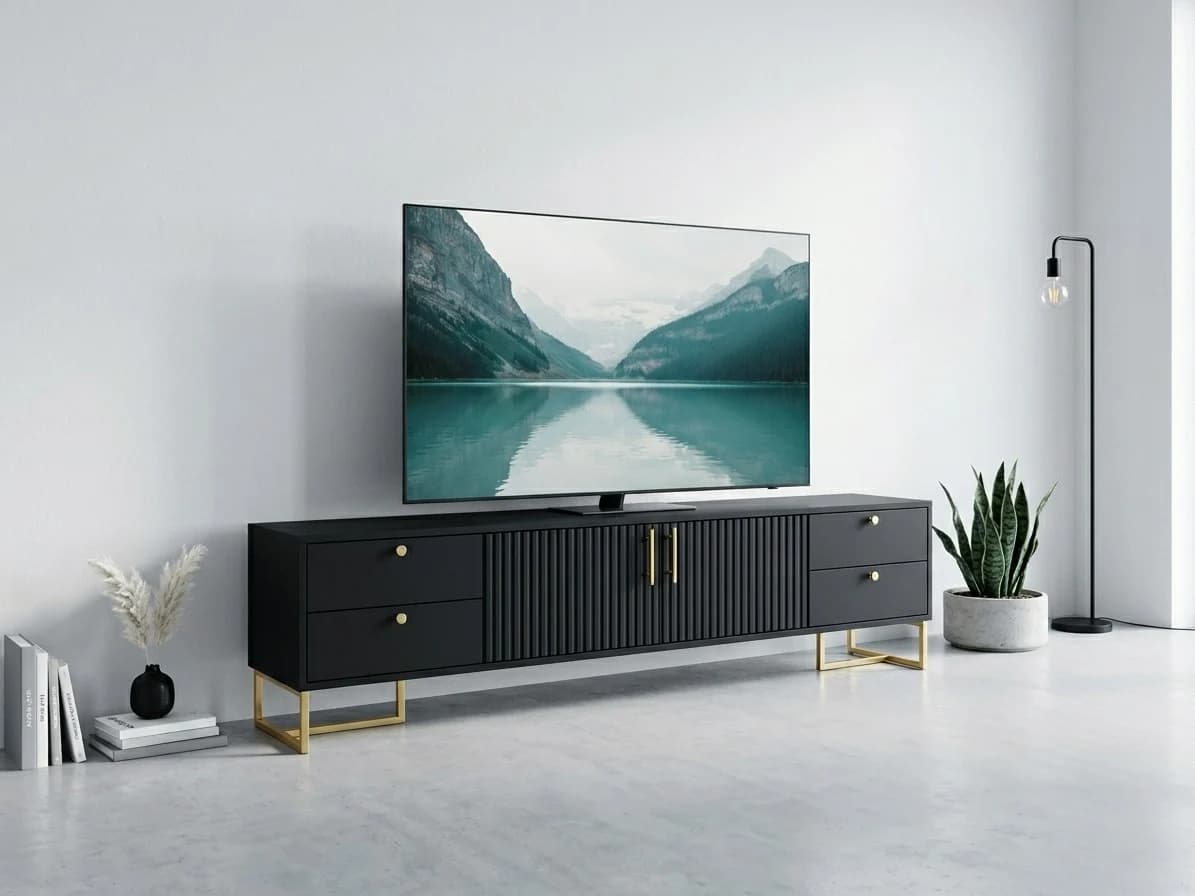 Low Height Black Fluted Tv Stand 3 - Furniture Place Kenya