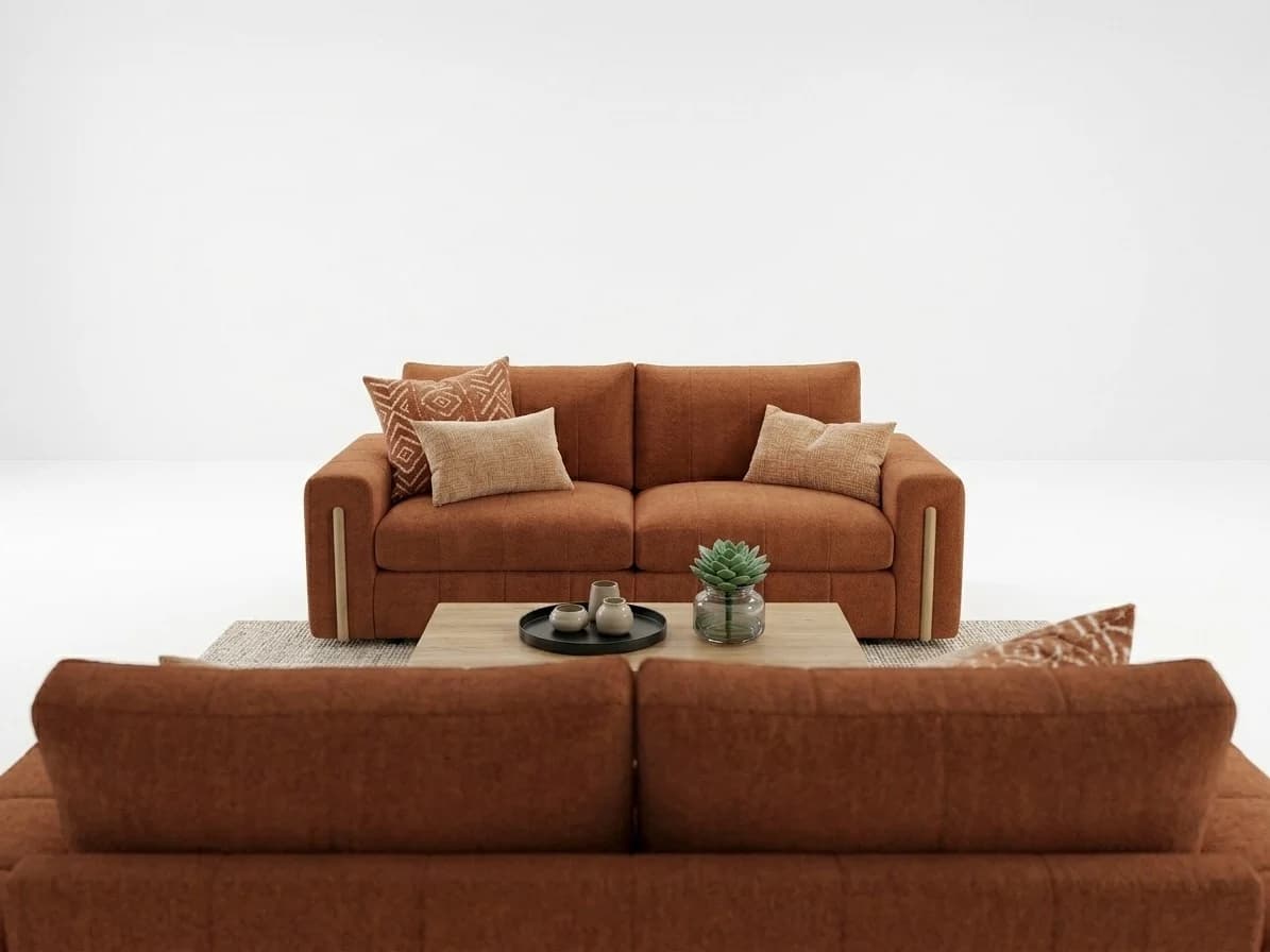 Ivory Bouclé & Wood Accent Sofa Set 4 - Furniture Place Kenya