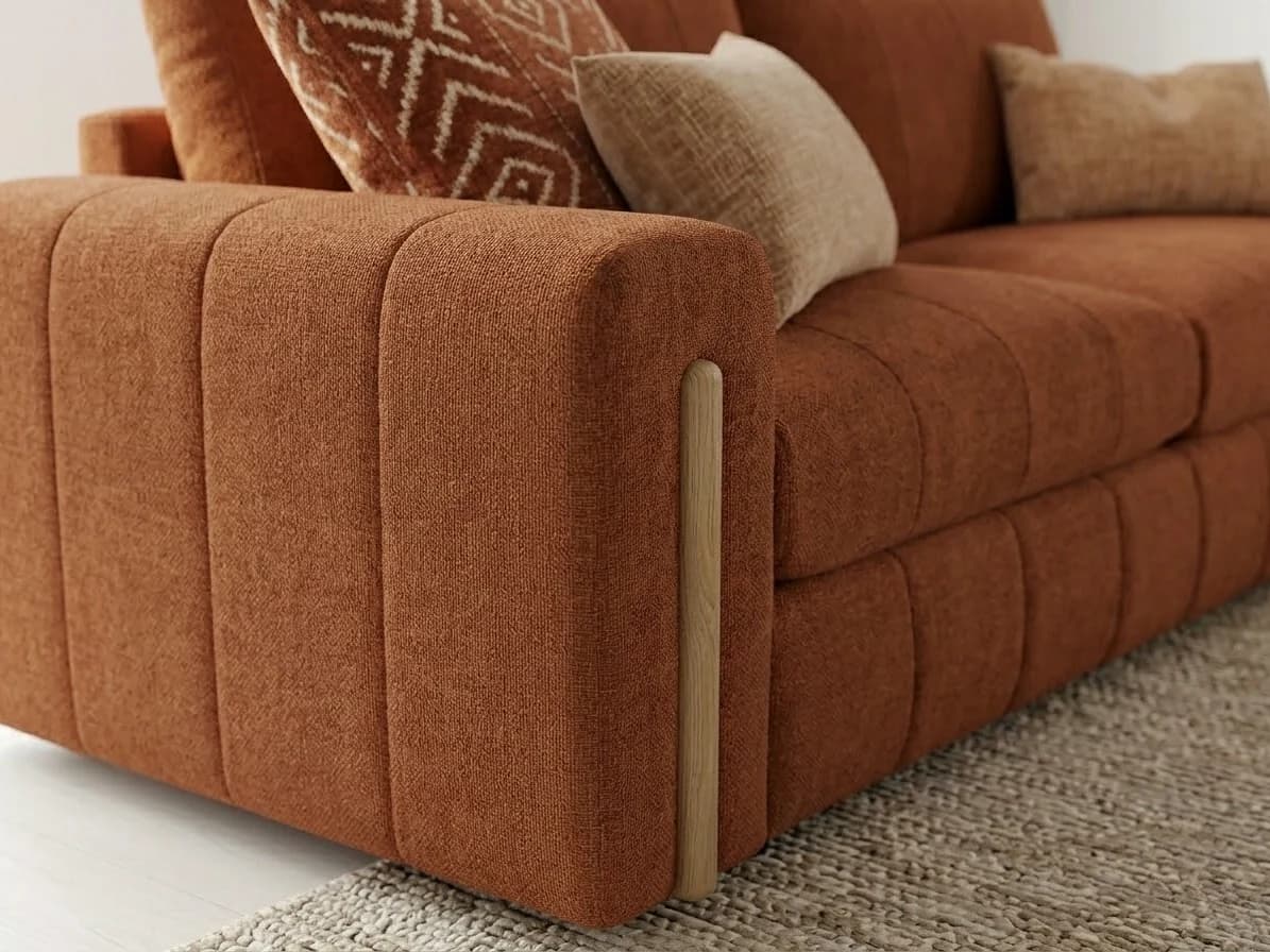 Ivory Bouclé & Wood Accent Sofa Set 5 - Furniture Place Kenya