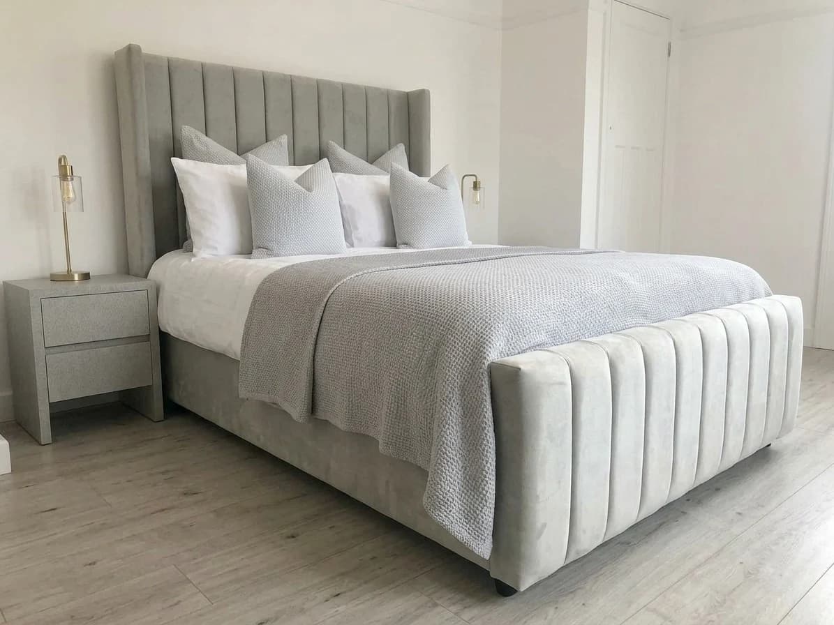 Grey Velvet Winged Channel-Tufted Headboard 1 - Furniture Place Kenya