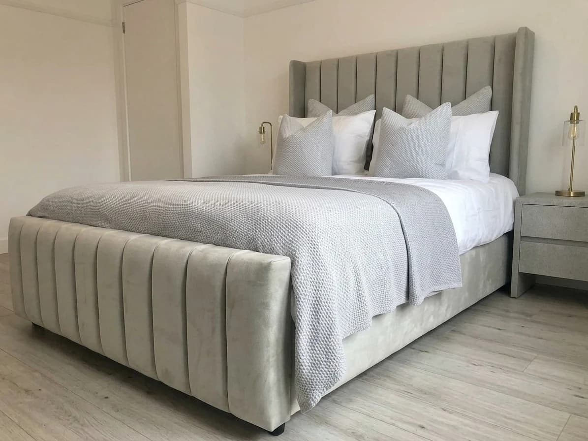 Grey Velvet Winged Channel-Tufted Headboard 2 - Furniture Place Kenya