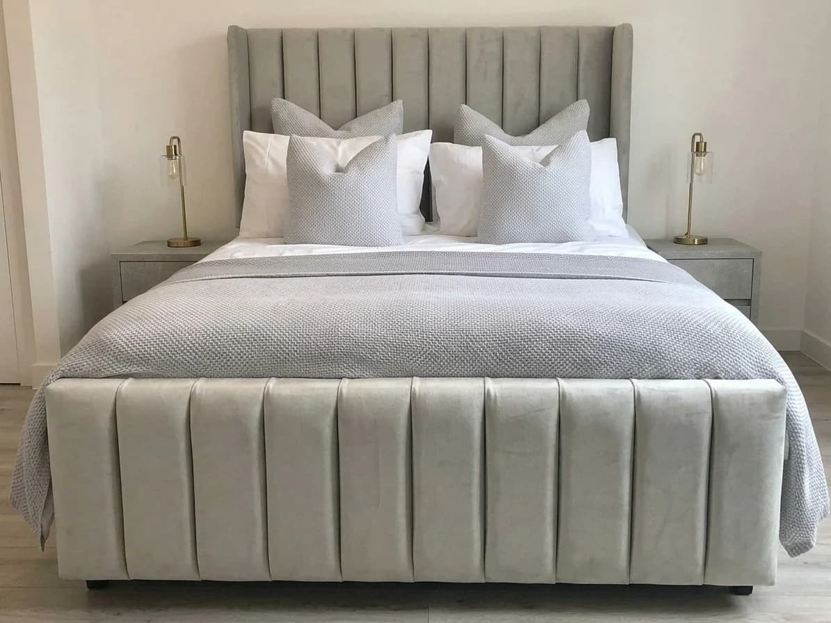 Grey Velvet Winged Channel-Tufted Headboard 3 - Furniture Place Kenya