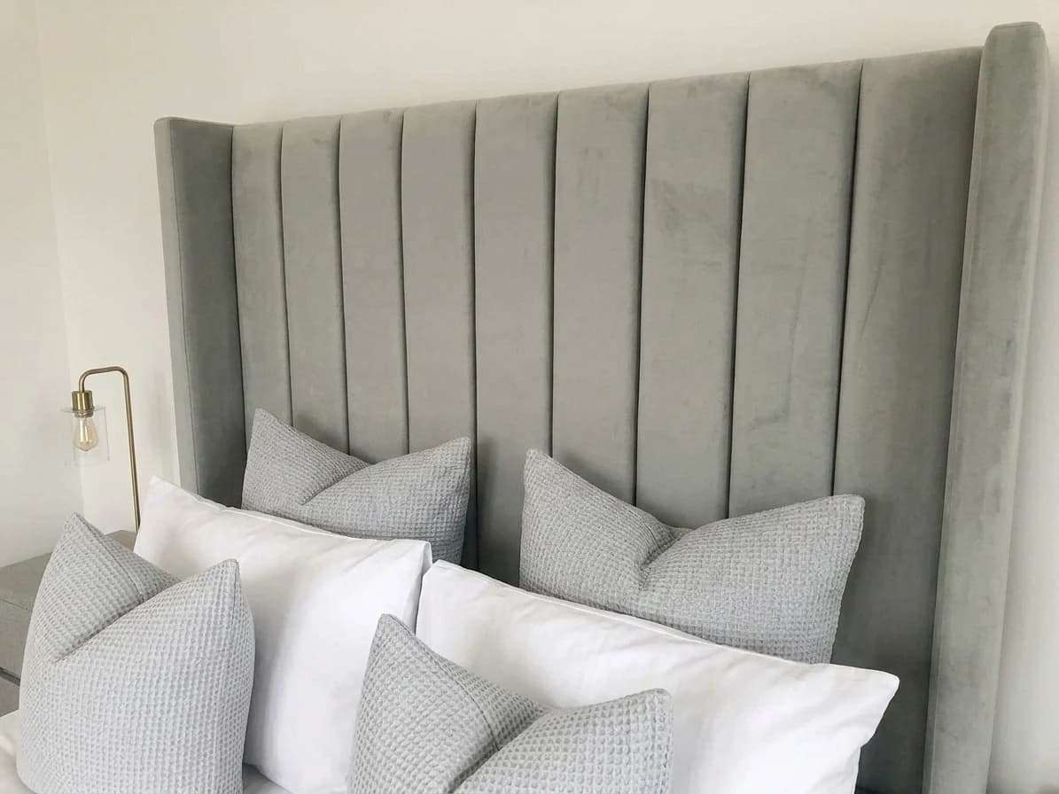 Grey Velvet Winged Channel-Tufted Headboard 4 - Furniture Place Kenya