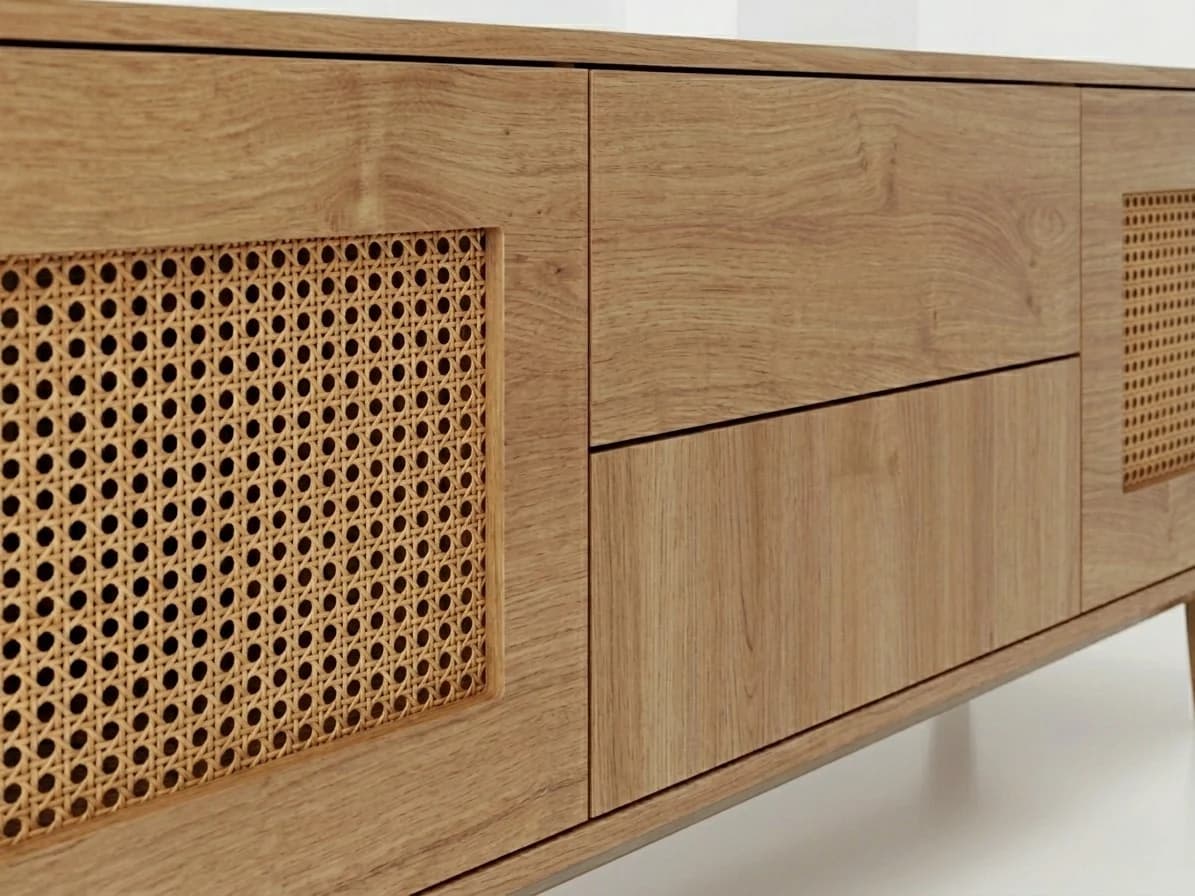 Scandinavian Rattan & Wood TV Stand 4 - Furniture Place Kenya