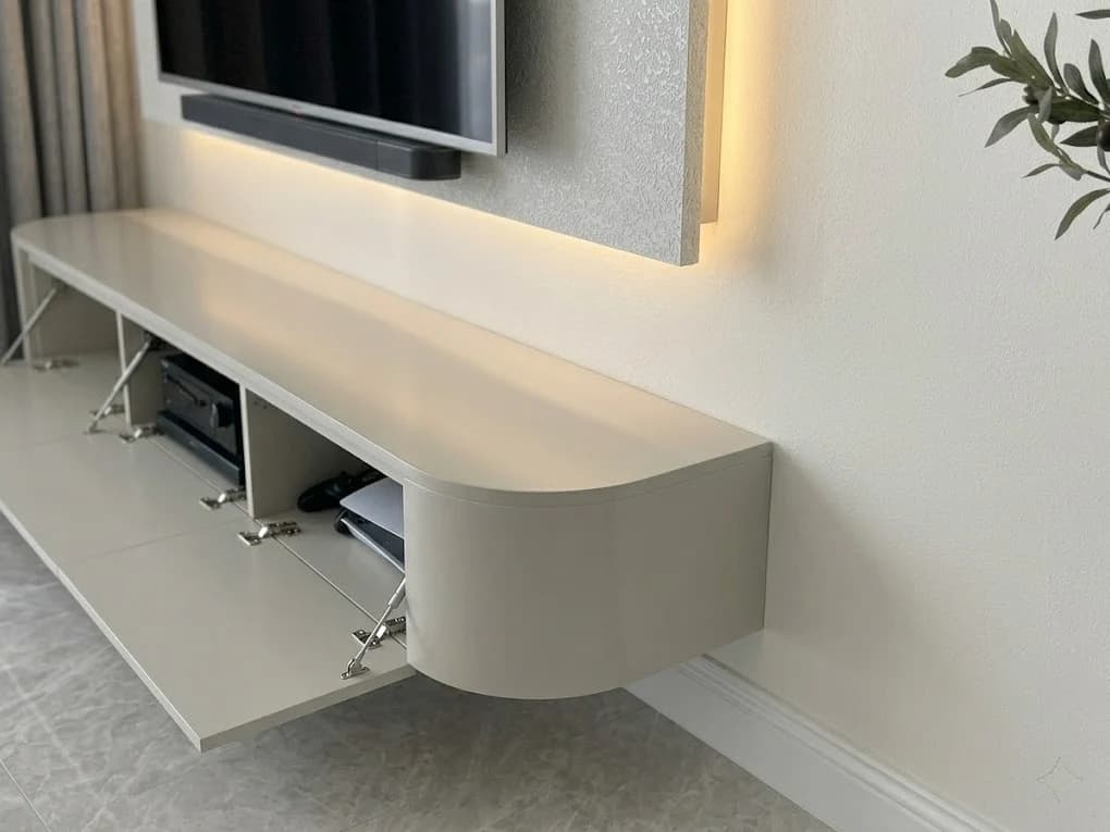 Curved Sides Floating Wall-Mounted TV Stand 2 - Furniture Place Kenya