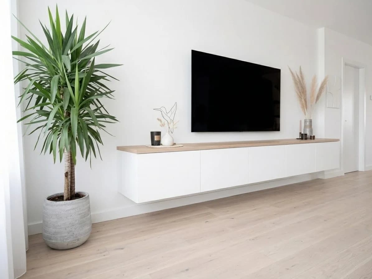 Floating Wall-Mounted TV Stand with Natural Accent 4 - Furniture Place Kenya