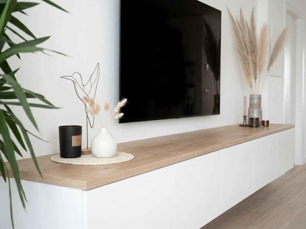 Floating Wall-Mounted TV Stand with Natural Accent 3 - Furniture Place Kenya