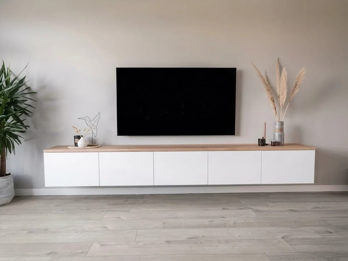 Floating Wall-Mounted TV Stand with Natural Accent 1 - Furniture Place Kenya