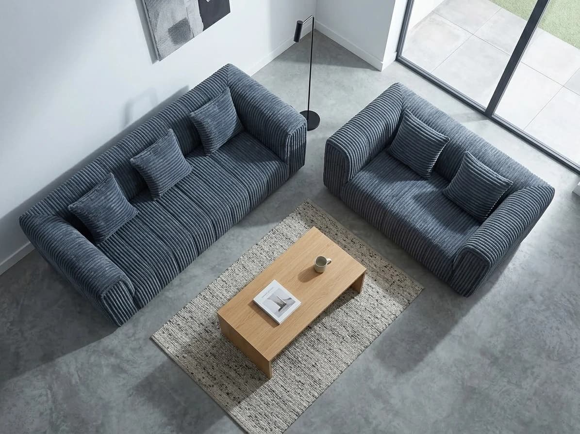 Ridgeline Blue-Grey Corduroy Sofa Set 2 - Furniture Place Kenya