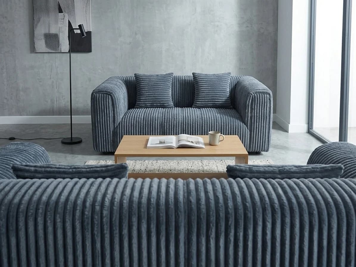 Ridgeline Blue-Grey Corduroy Sofa Set 3 - Furniture Place Kenya