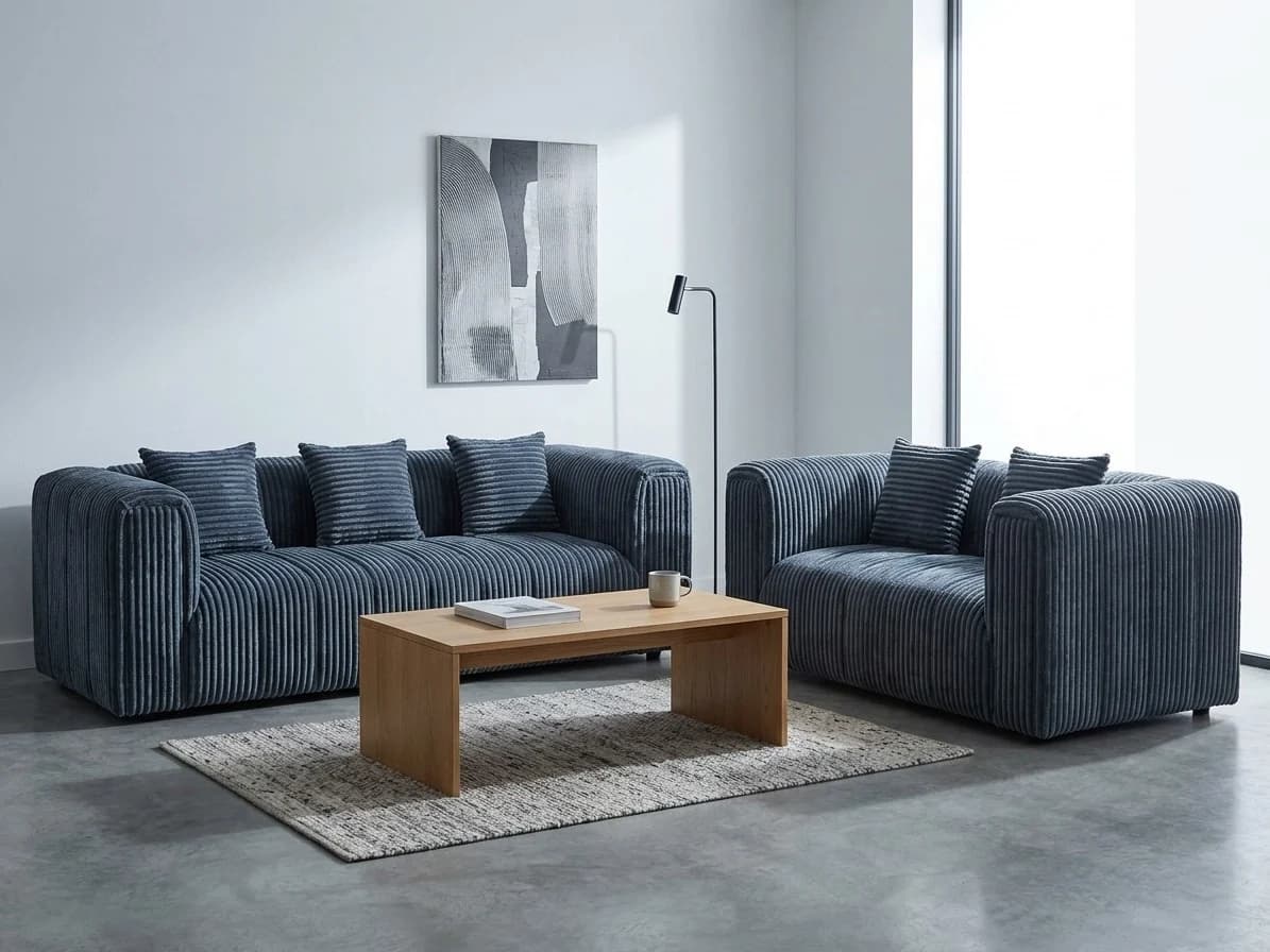 Ridgeline Blue-Grey Corduroy Sofa Set 1 - Furniture Place Kenya