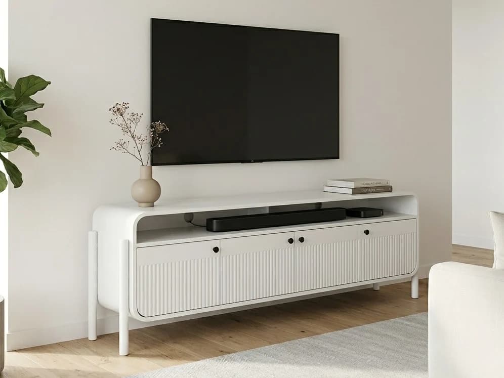 White Ridged TV Stand with Open Shelf 1 - Furniture Place Kenya