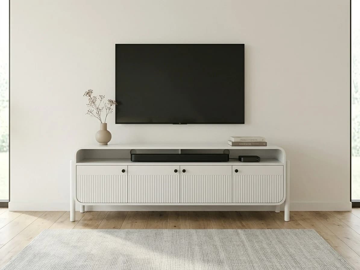 White Ridged TV Stand with Open Shelf 2 - Furniture Place Kenya