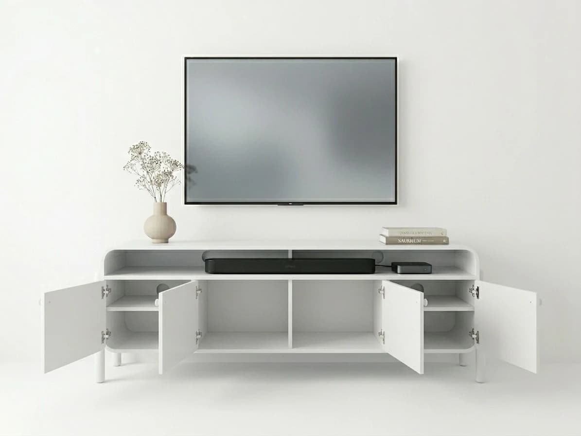 White Ridged TV Stand with Open Shelf 3 - Furniture Place Kenya