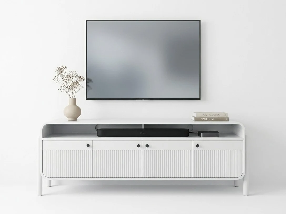 White Ridged TV Stand with Open Shelf 4 - Furniture Place Kenya