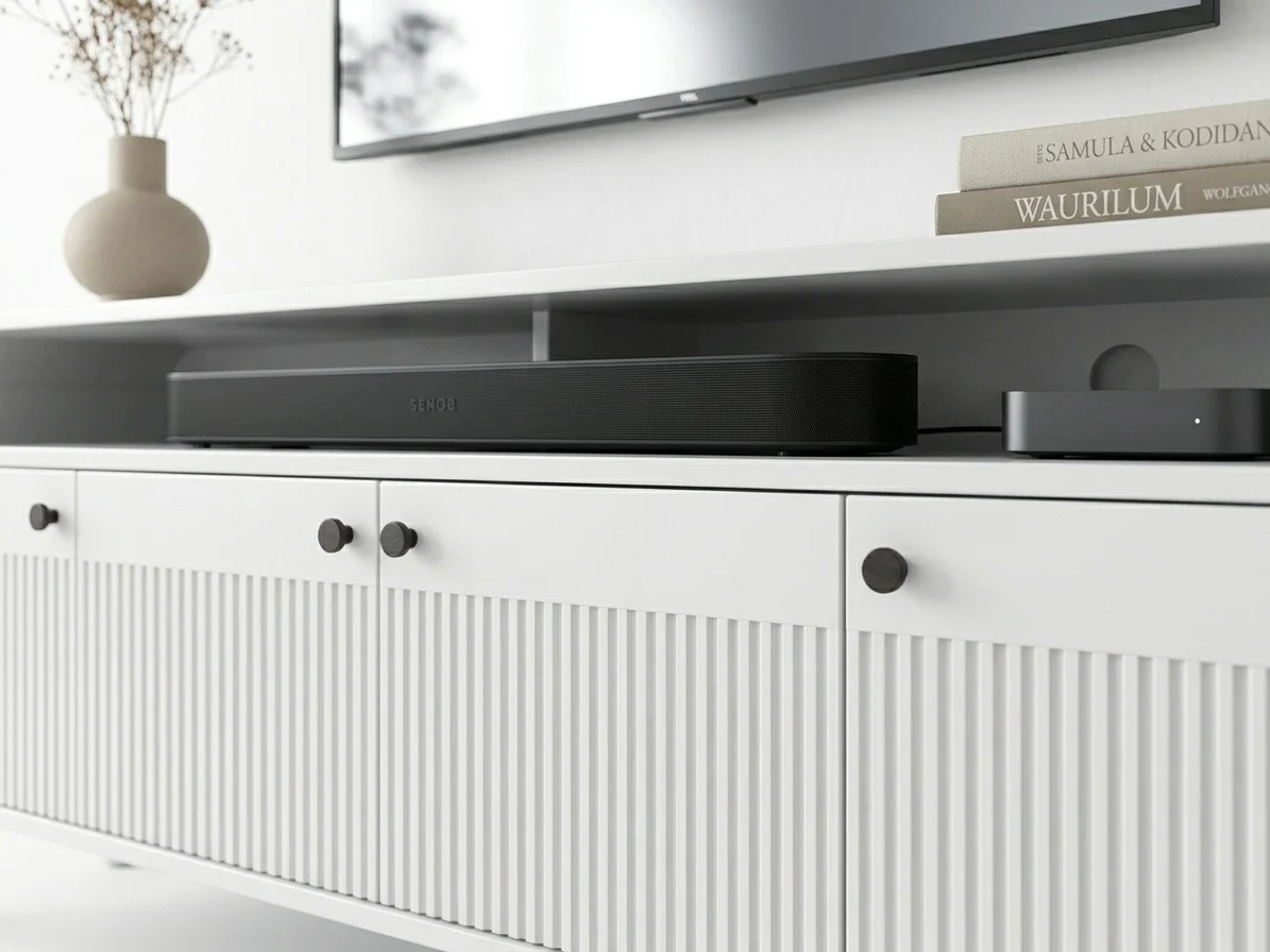 White Ridged TV Stand with Open Shelf 5 - Furniture Place Kenya
