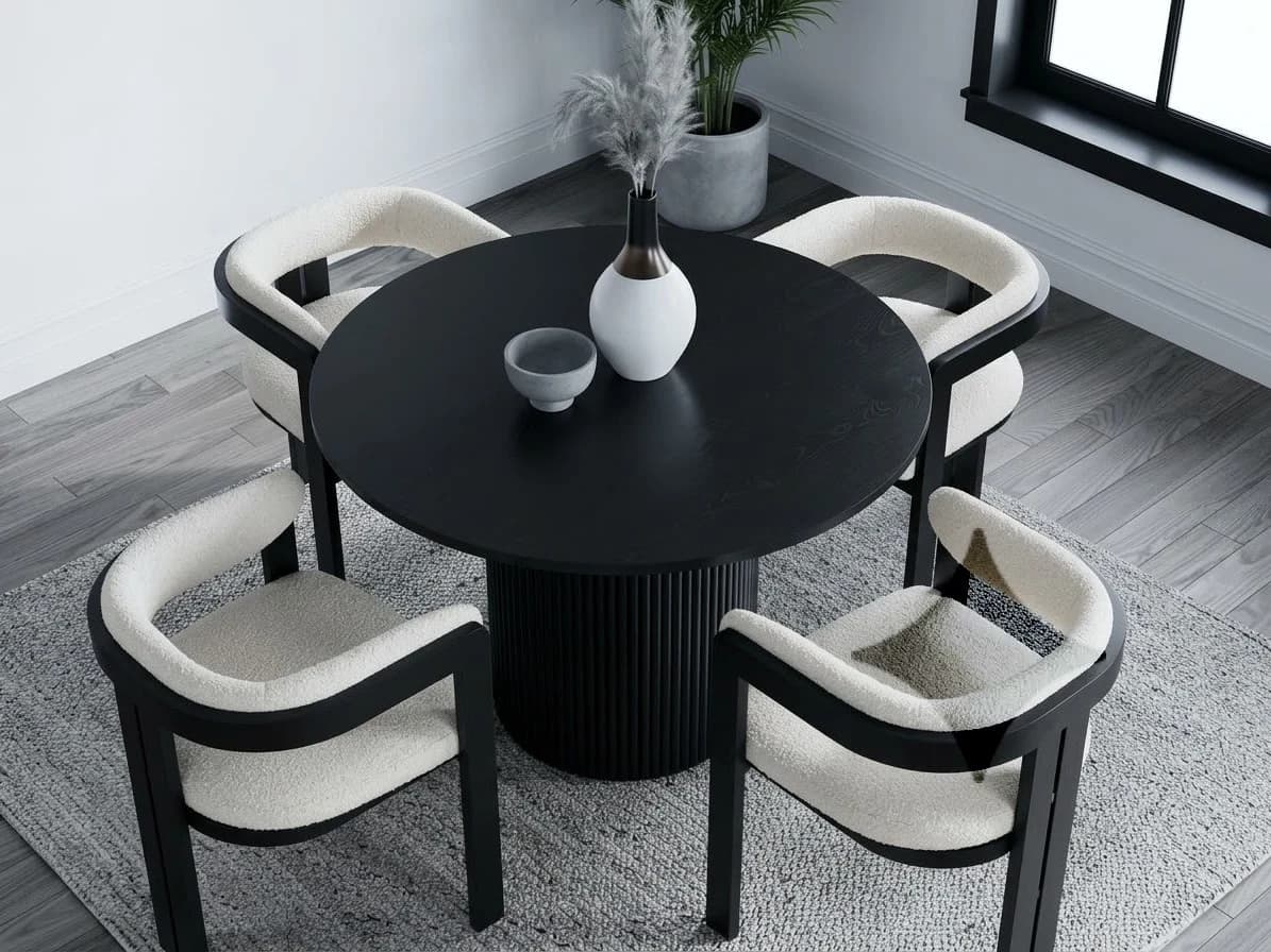 Round Dining Set with Bouclé Arm Chairs 1 - Furniture Place Kenya