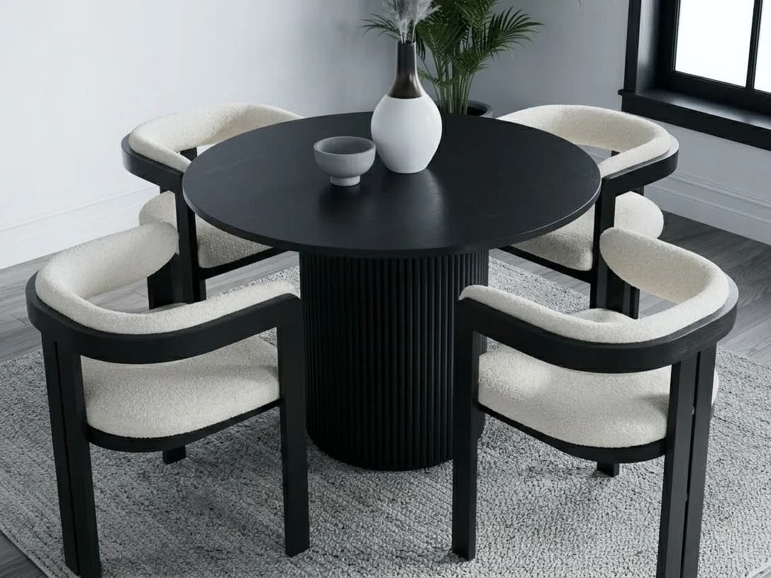 Round Dining Set with Bouclé Arm Chairs 3 - Furniture Place Kenya