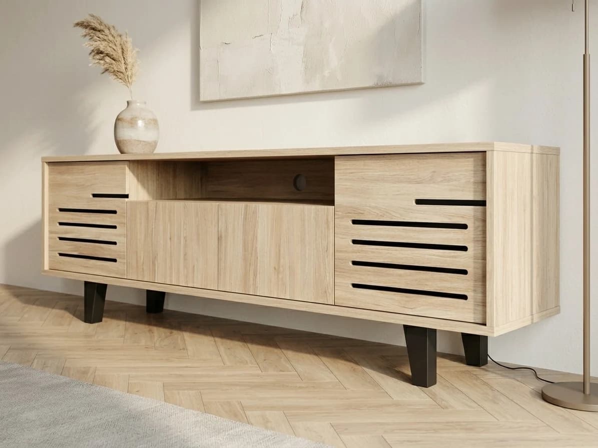 Grooved Oak-Finish TV Stand 2 - Furniture Place Kenya