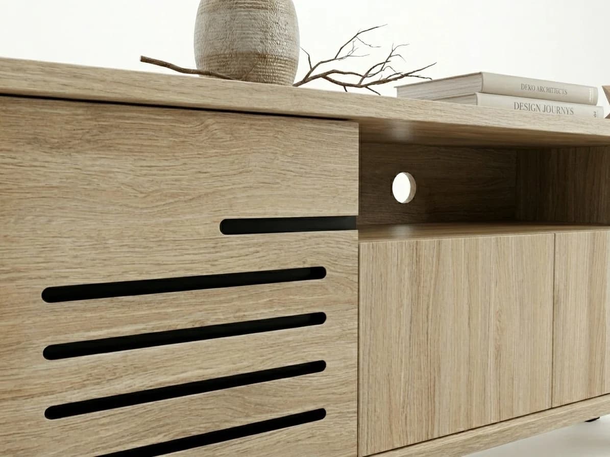 Grooved Oak-Finish TV Stand 4 - Furniture Place Kenya