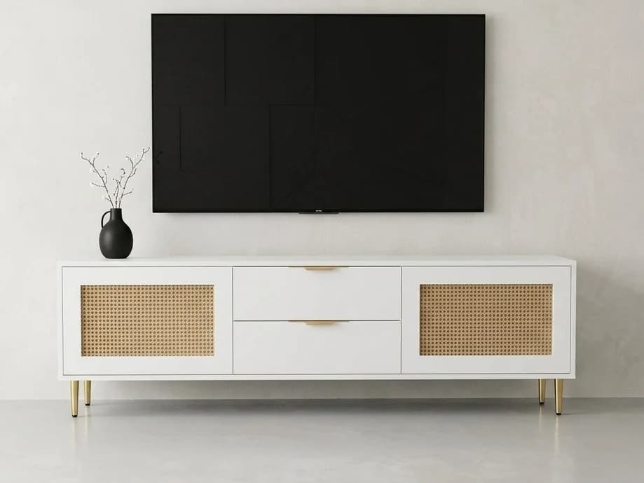 Alana White Rattan TV Stand 2 - Furniture Place Kenya