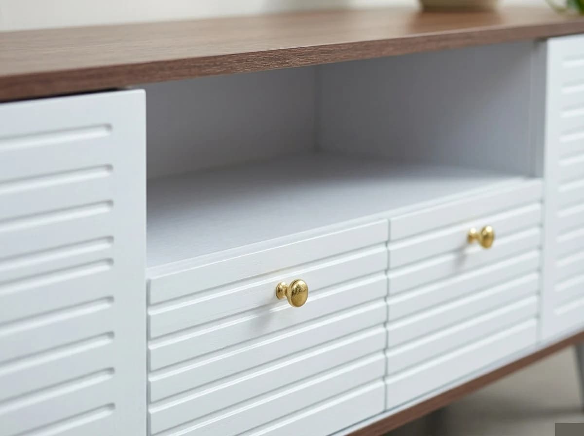 Walnut & White Louvred TV Stand 2 - Furniture Place Kenya