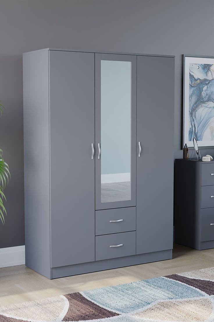 Grey wardrobe with mirror 2 - Furniture Place Kenya